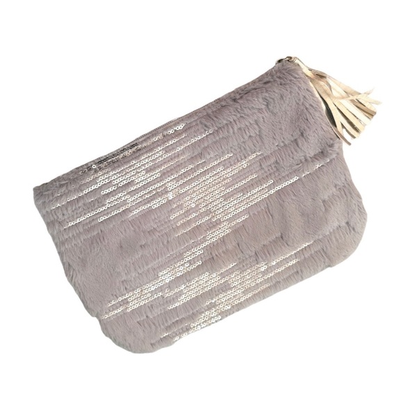 Stephanie Johnson Faux Fur Sequin Lilac Cosmetics Bag Makeup Pouch - Picture 3 of 5